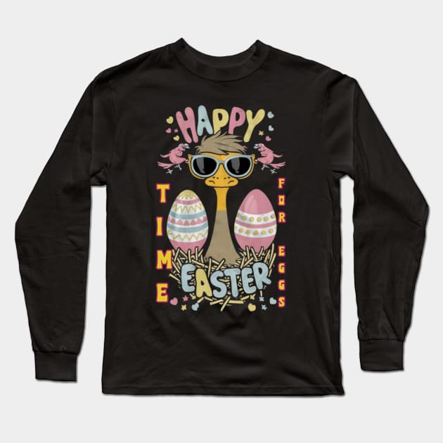 Easter Oasis: Happy Eggs in Yellow, Black, and Pink Long Sleeve T-Shirt by PopArtyParty